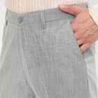 Men's Light Grey Slim Fit Flat-Front Formal Trousers, Light Grey, small