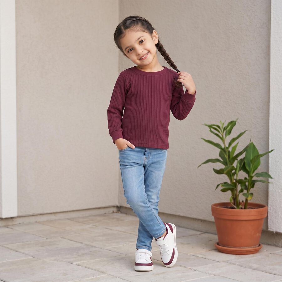 Girls' Maroon Long Sleeve Thermal, Wine, large