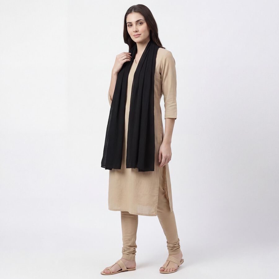 Women's Black Cotton Plain Dupatta, Black, large