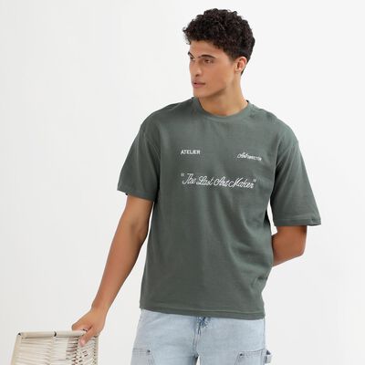 Men's Dark Sage Green Cotton Round Neck Casual T-Shirt