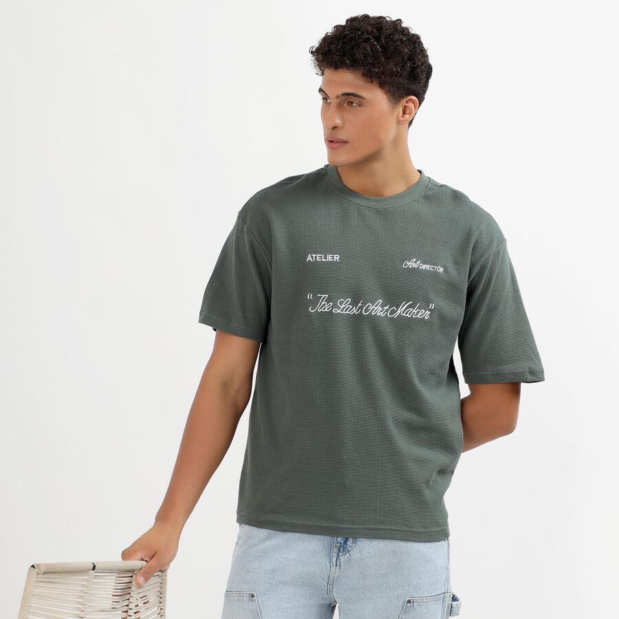 Men's Dark Sage Green Cotton Round Neck Casual T-Shirt, Dark Green, large image number null