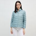 Women's Light Sage Green High Neck Casual Puffer Jacket, हल्का हरा, small image number null