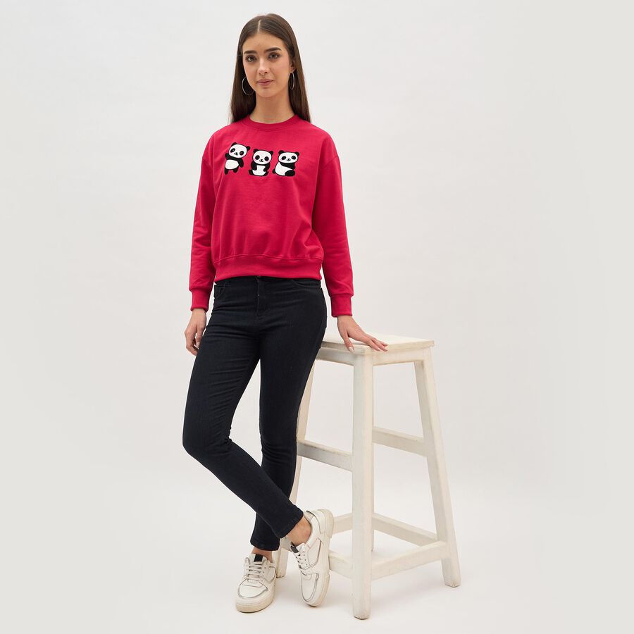 Women's Bright Red Crew Neck Casual Sweatshirt, Fuchsia, large image number null