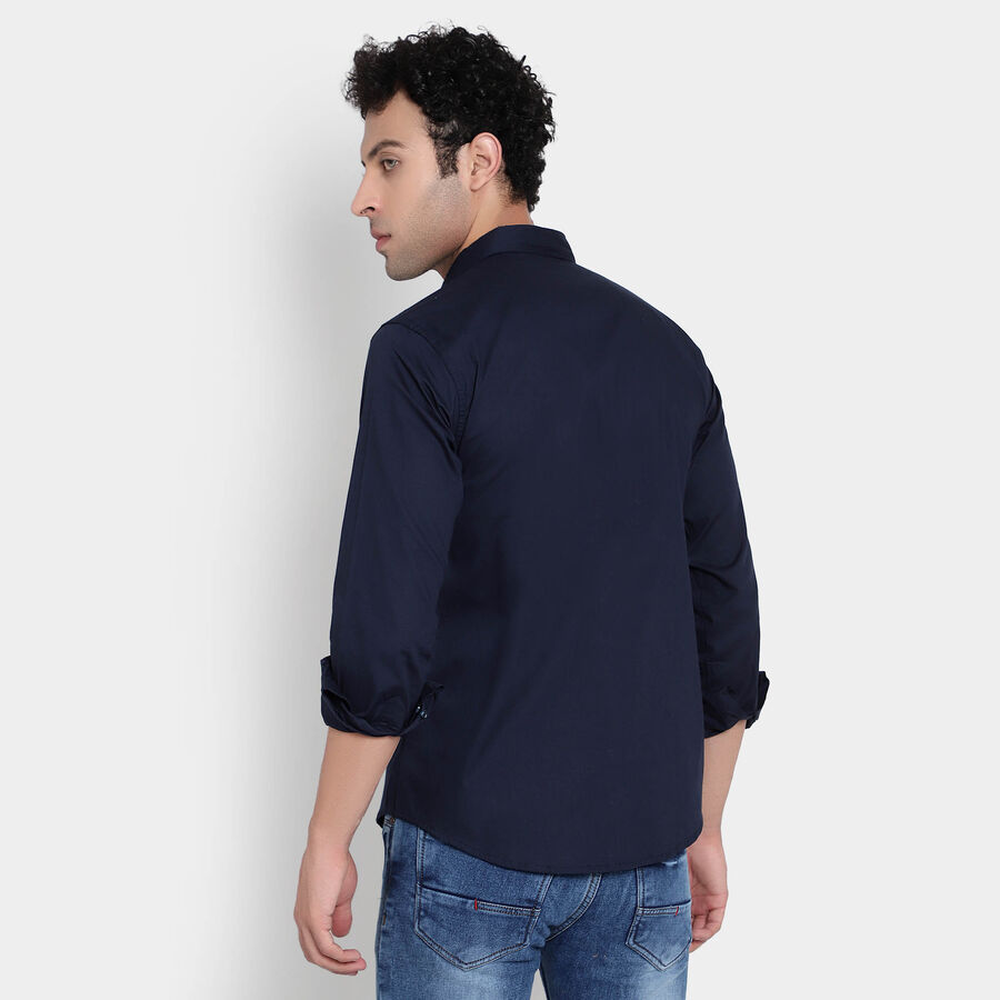 Cotton Solid Casual Shirt, Navy Blue, large image number null