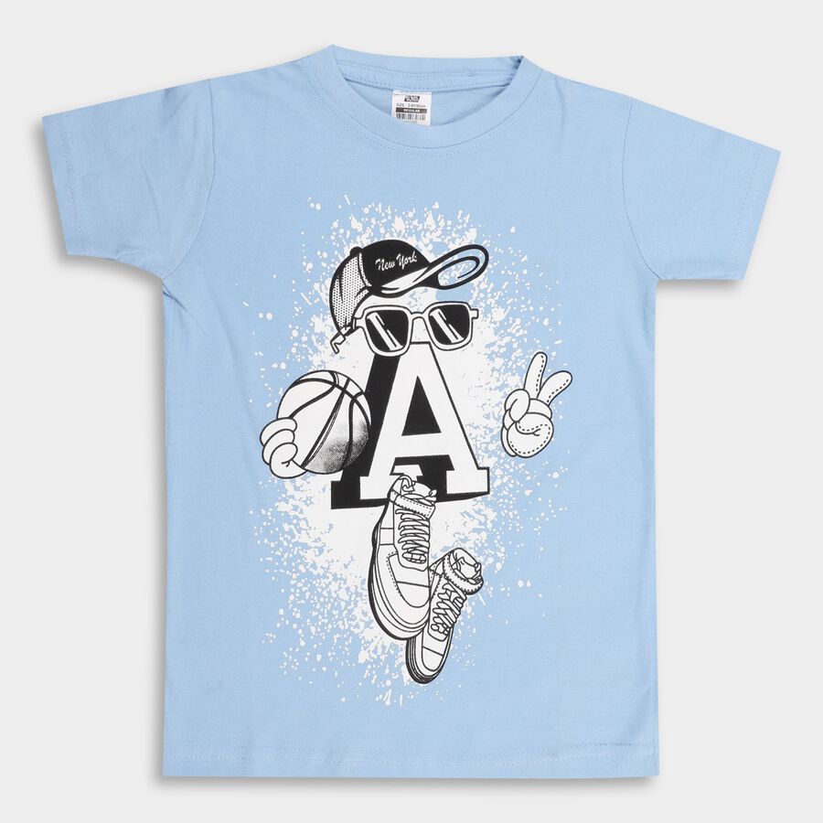 Boys' 100% Cotton Half Sleeves T-Shirt , Light Blue, large image number null