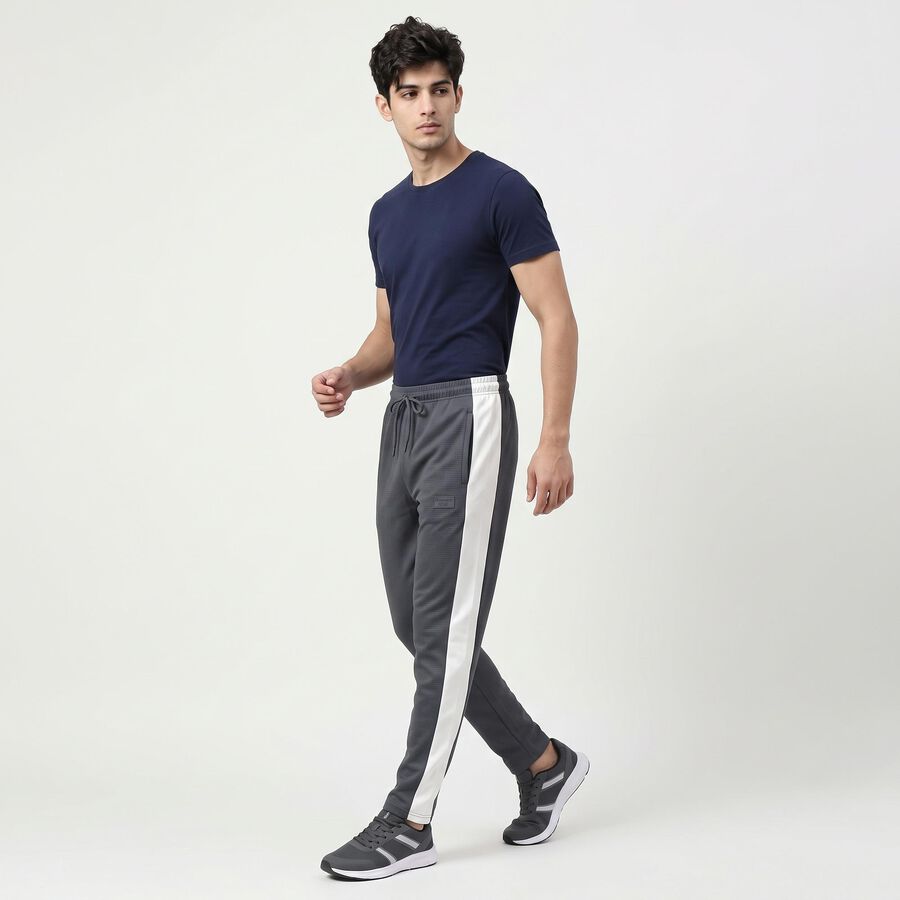 Men's Grey Tapered Fit Side-Striped Track Pants, Dark Grey, large