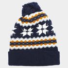 Boys Junior Navy Blue Snowflake Knit Beanie Cap, Navy Blue, small