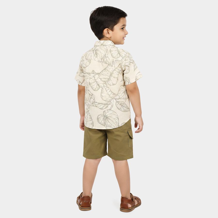Boys Beige 100% Cotton Collar Neck Tropical Printed Baba Suit, गहरा पीला, large