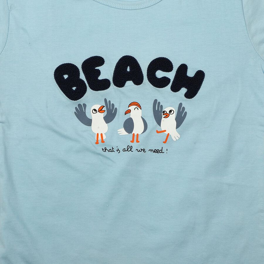 Girls Light Blue Cotton Round Neck Regular T-Shirt, Light Blue, large