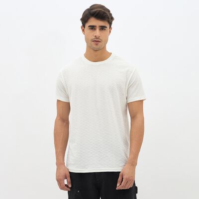 Men's Rich Eggshell White Round Neck Casual T-Shirt