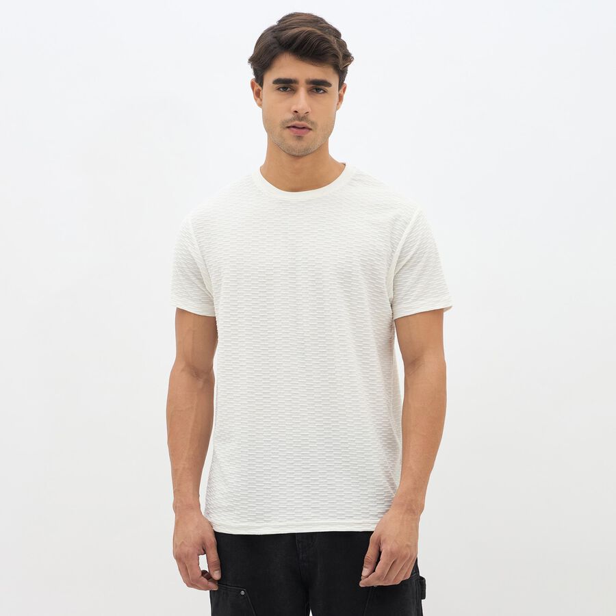 Men's Rich Eggshell White Round Neck Casual T-Shirt, Off White, large image number null