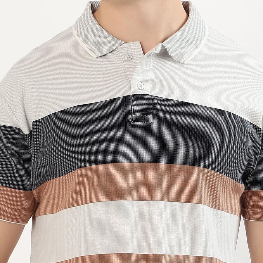 Men's 100% Cotton Collared Half Sleeves T-Shirt, Beige, large image number null