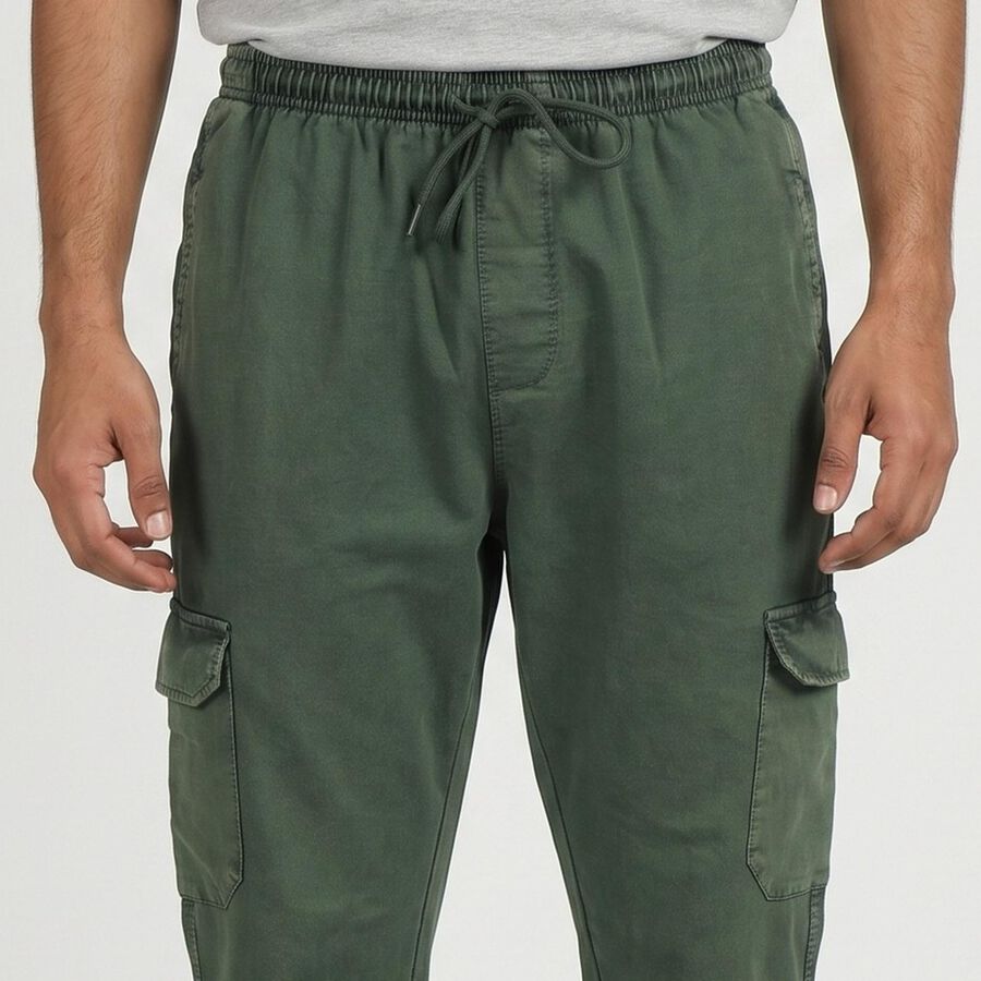 Men's Olive Green Regular Fit Cargo Jogger, गहरा हरा, large