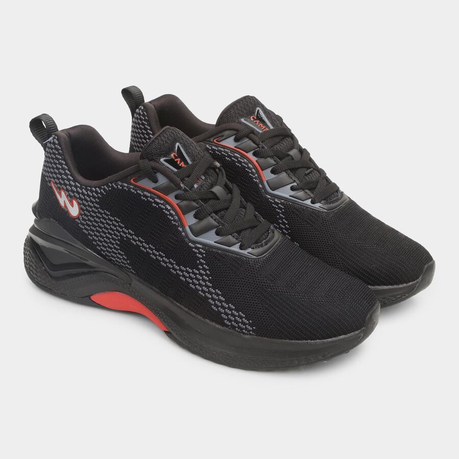 Men's Jet Black Lace-Up Sports Shoes, Black, large image number null