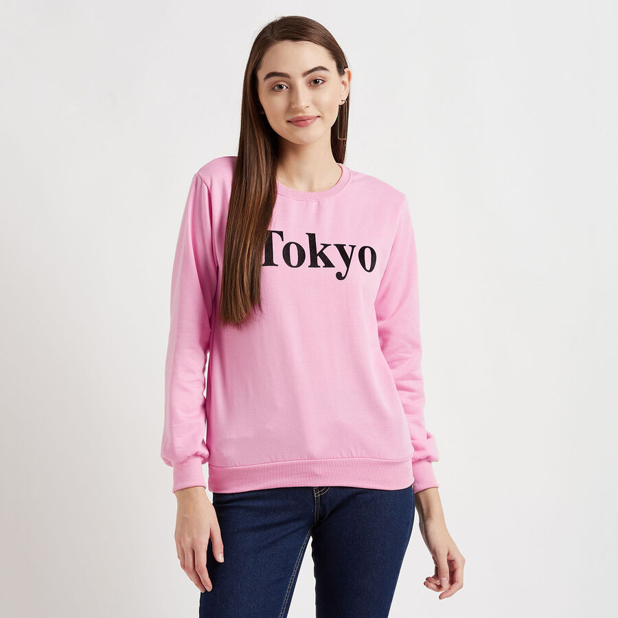 Solid Round Neck Sweatshirt, Pink, large image number null