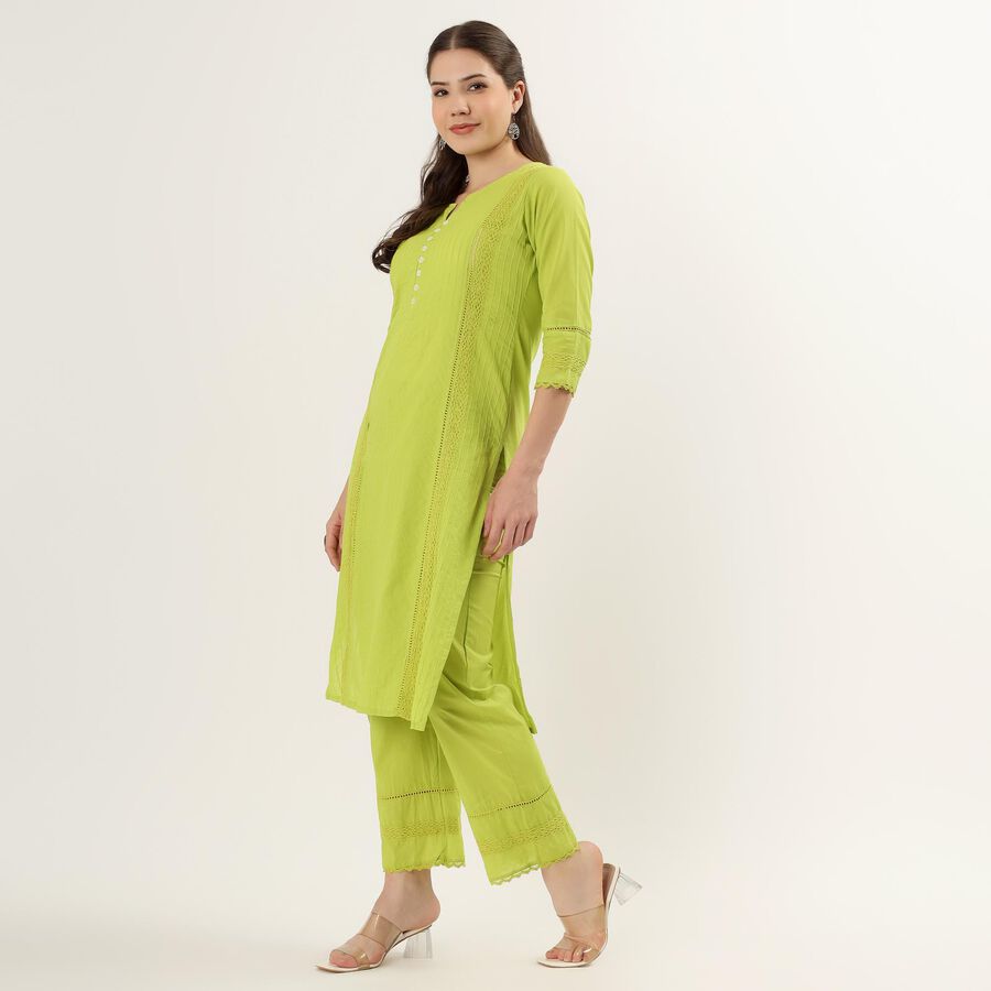 Women's Light Green Cotton Embroidered Ethnic Set, हल्का हरा, large