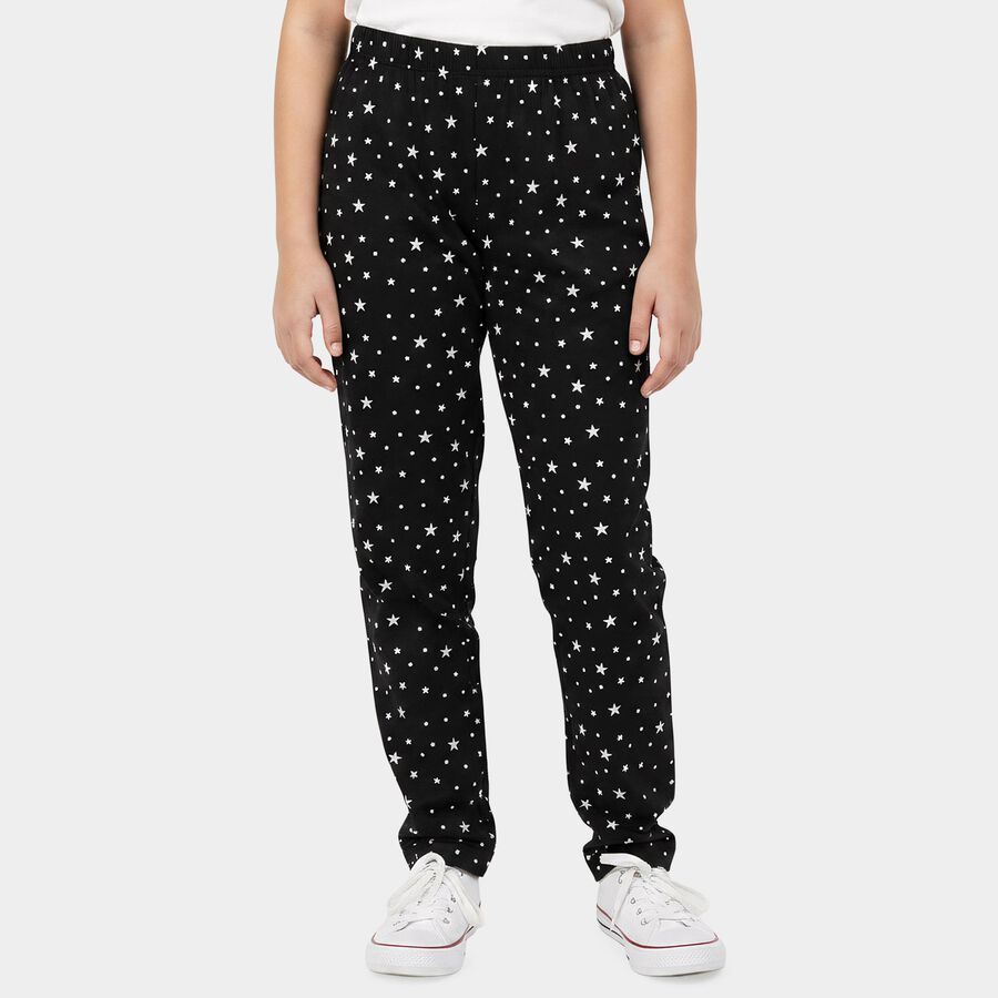 Girls Black Regular Fit Solid Pyjama, काला, large