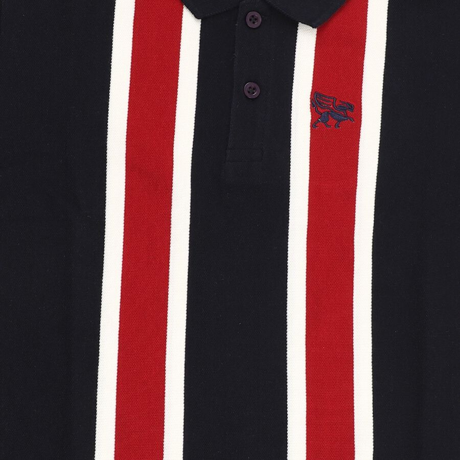 Boys Deep Midnight Navy Blue Cotton Polo Neck Casual T-Shirt, नेवी ब्लू, large image number null