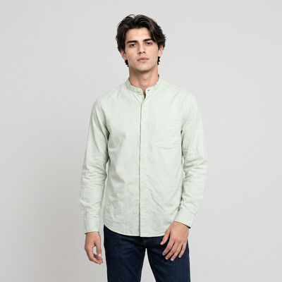 Men's Mint Green Cotton Mandarin Collar Shirt