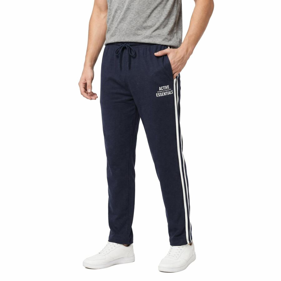 Men's Blue Regular Fit Side-Striped Track Pants, मध्यम नीला, large