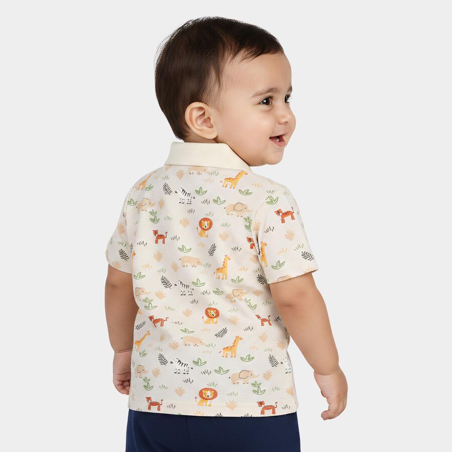 Infants Beige Cotton Polo Neck Casual T-Shirt, Beige, large