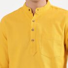 Men's Bright Mustard Yellow Cotton Mandarin Collar Solid Kurta, Mustard, small image number null