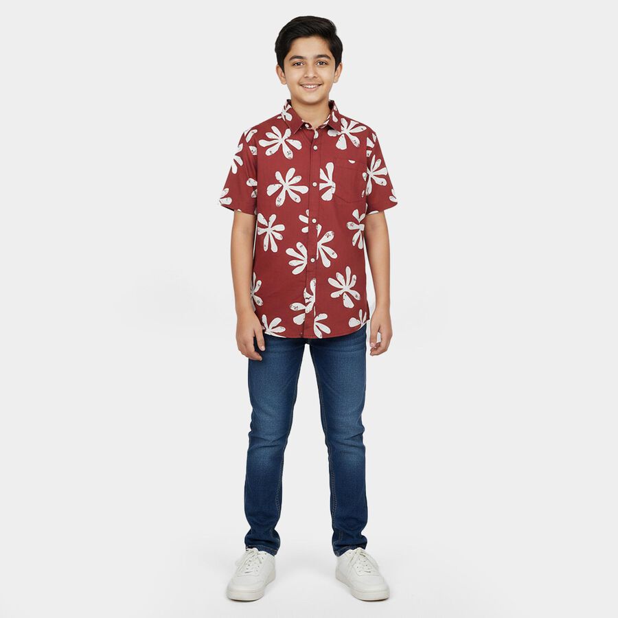 Boys Brown Cotton Classic Casual Shirt, Brown, large