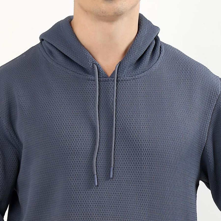 Men's Muted Steel Blue Hooded Casual Sweatshirt, मध्यम नीला, large image number null