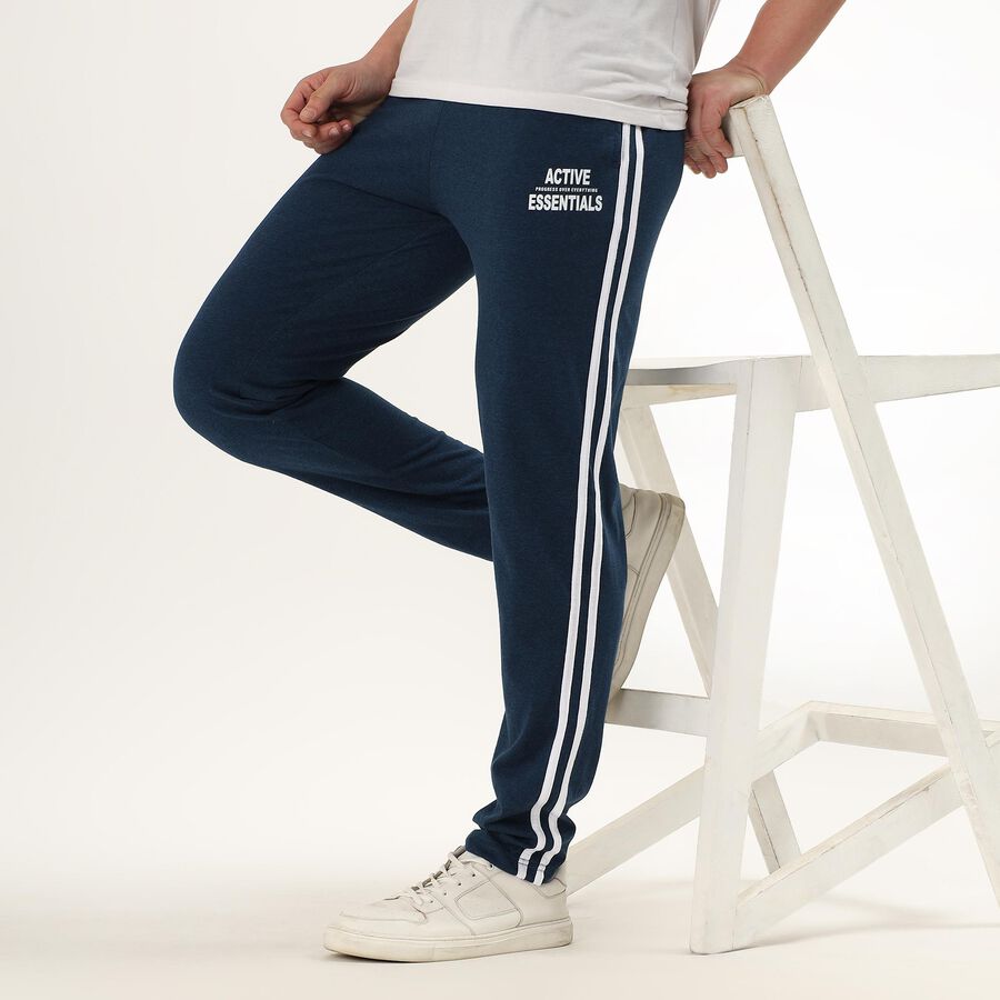 Men's Deep Midnight Navy Slim Fit Track Pants, Teal Blue, large image number null