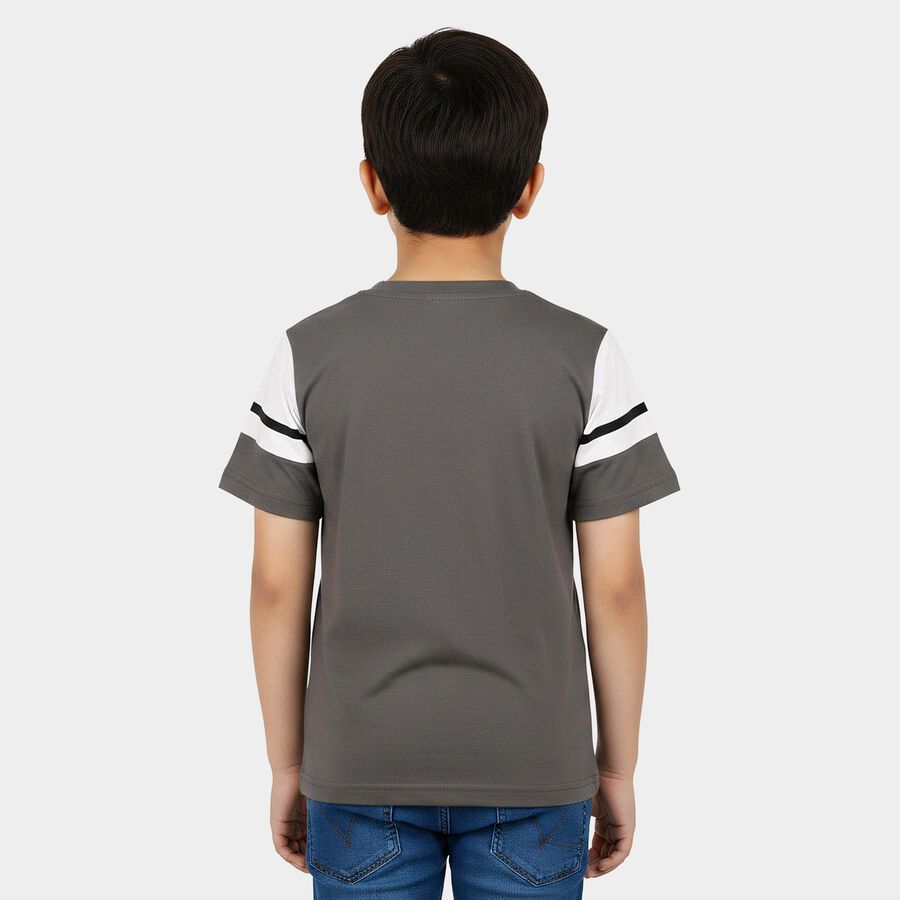 Boys Charcoal Cotton Round Neck Casual Boys T-Shirt, Charcoal, large