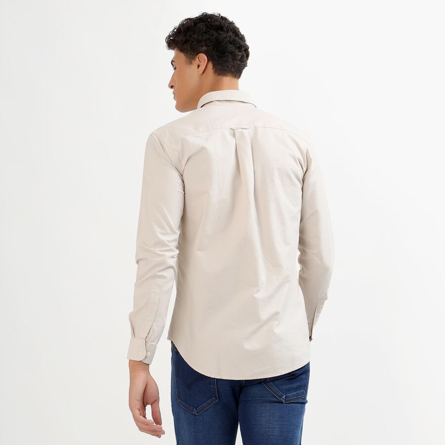 Men's Light Beige Cotton Button-Down Casual Shirt, Beige, large image number null
