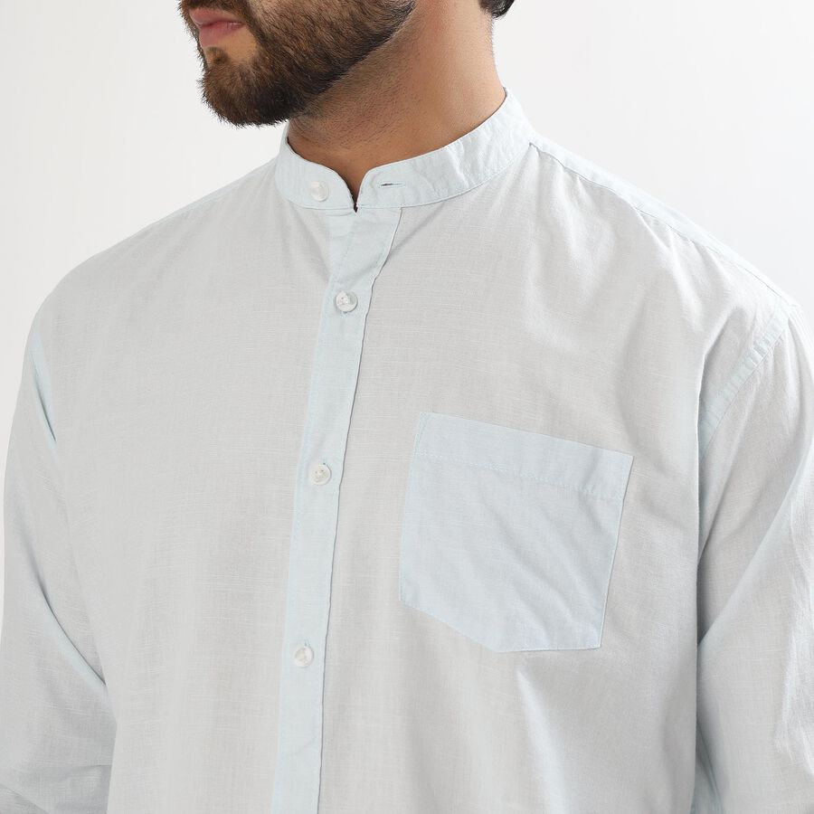 Men's Light Powder Blue Cotton Mandarin Collar Casual Shirt, हल्का नीला, large