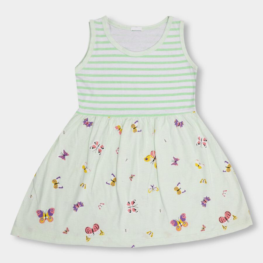 Girls' 100% Cotton Frock , हल्का हरा, large image number null