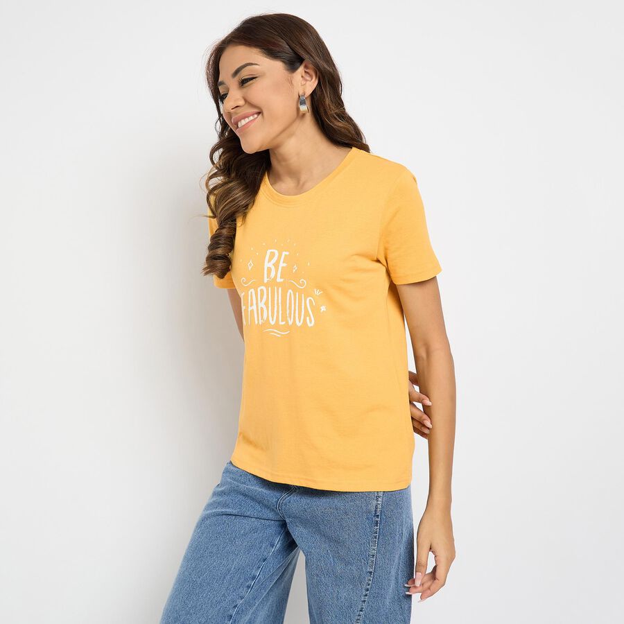 Ladies' Round Neck T-Shirt , मस्टर्ड, large image number null