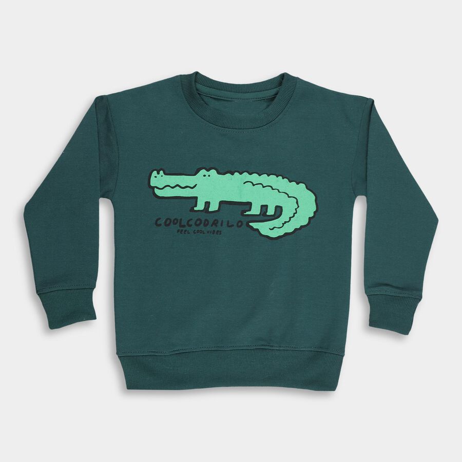 Boys Deep Teal Crew Neck Graphic Sweatshirt, Dark Green, large