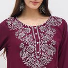 Women's Deep Maroon Round Neck Embroidered Kurta, वाइन, small image number null