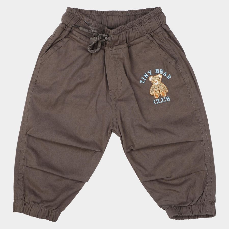 Infants Dark Grey Regular Fit Embroidered Jogger Trousers, गहरा ग्रे, large