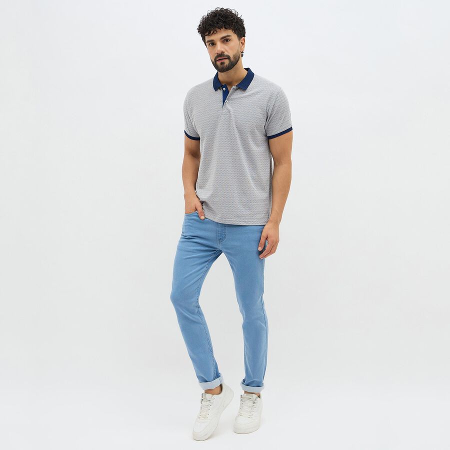 Men's Muted Grey Polo Neck Classic T-Shirt, Mid Blue, large image number null