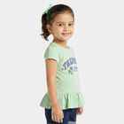 Girls' Mint Green Cotton Round Neck Regular T-Shirt, Light Green, small