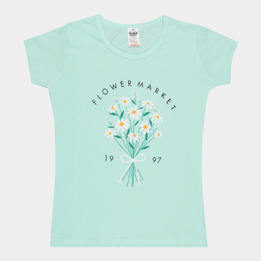 Girls Cotton T-Shirt, Light Green, large image number null