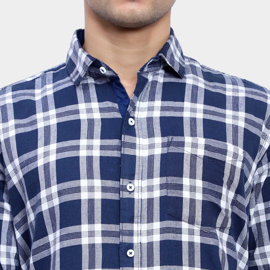Cotton Checks Casual Shirt, Navy Blue, large image number null