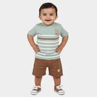 Infants' Light Green Cotton Round Neck Striped Baba Suit, Light Green, small