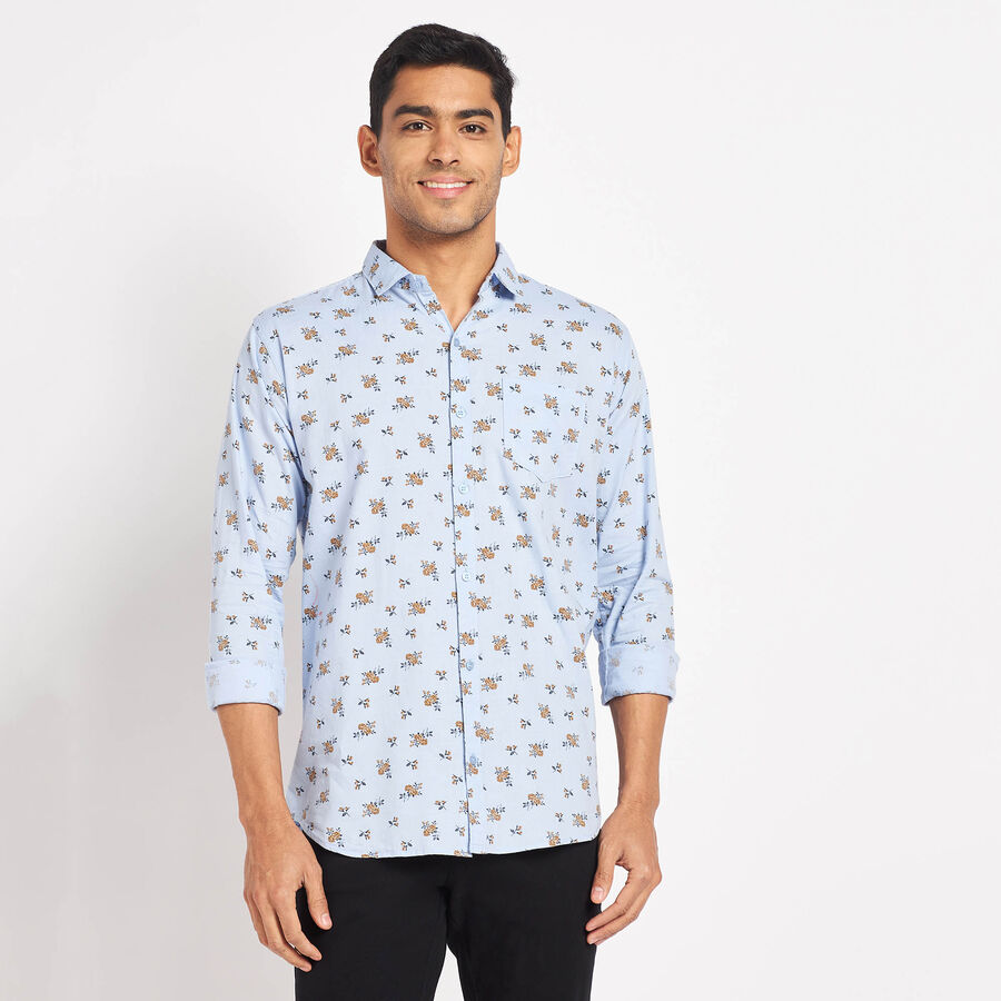 Cotton Printed Casual Shirt, Light Blue, large image number null