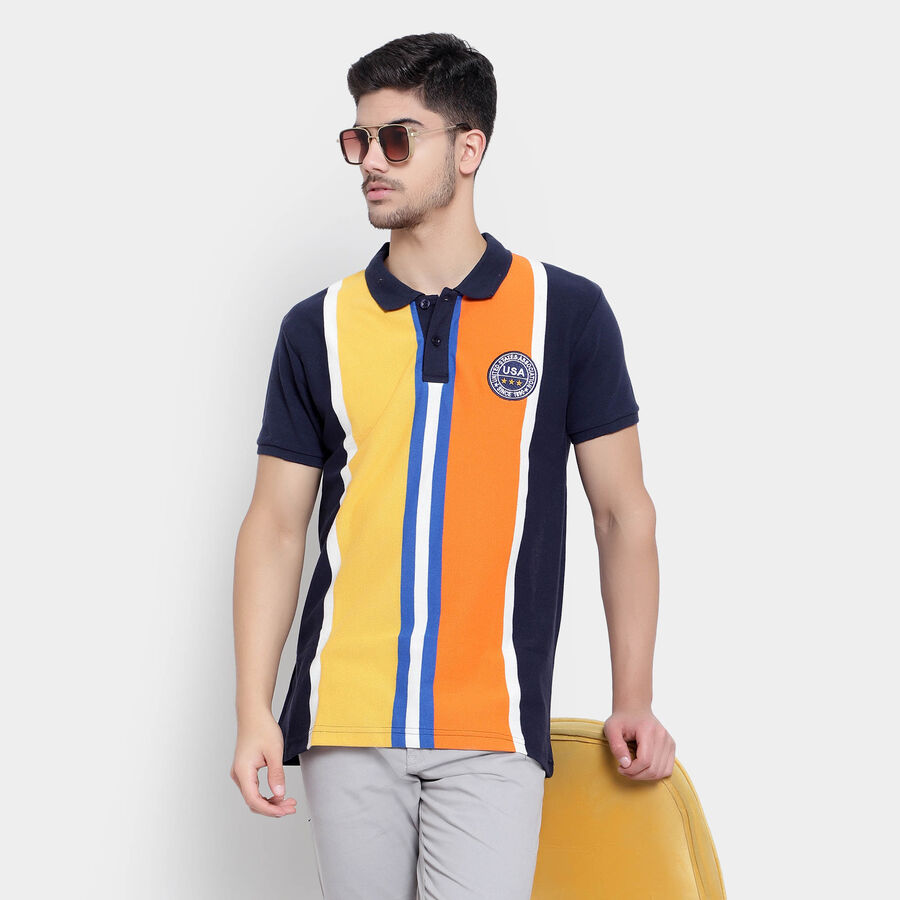 Stripes Polo Shirt, Navy Blue, large image number null