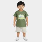 Infants' Olive Green 100% Cotton Round Neck Baba Suit, Olive, small