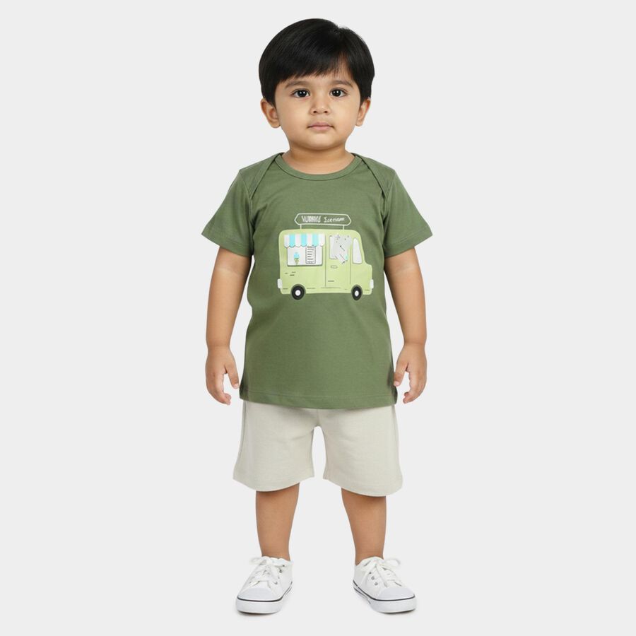 Infants' Olive Green 100% Cotton Round Neck Baba Suit, Olive, large