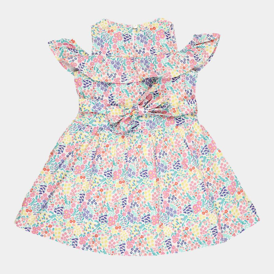 Girls Printed Cap Sleeve Frock, Light Pink, large image number null