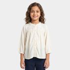 Girls' White Mandarin Neck Regular Blouse, सफ़ेद, small