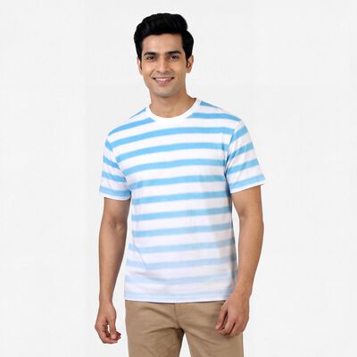 Men's Light Blue Cotton Round Neck Casual T-Shirt