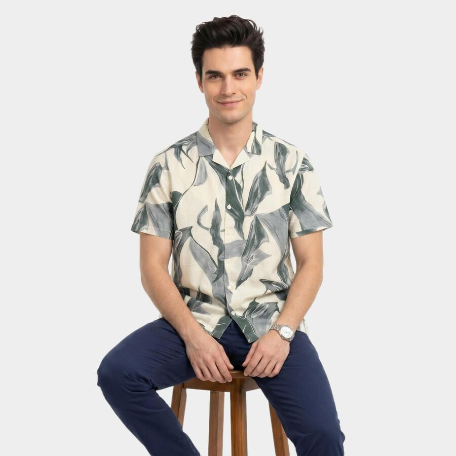 Men's Green Cotton Regular Fit Casual Shirt, Dark Green, large